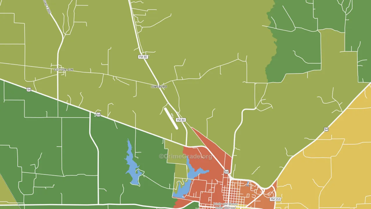 Simsboro, TX Map of Drug-Related Crime Rates