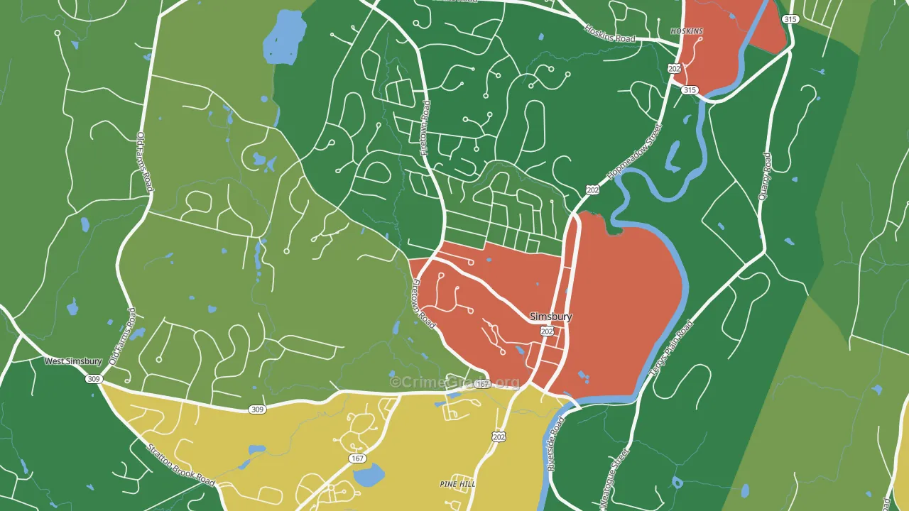 Simsbury Center, CT Map of Drug-Related Crime Rates