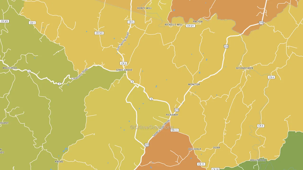Sinks Grove, WV Map of Drug-Related Crime Rates