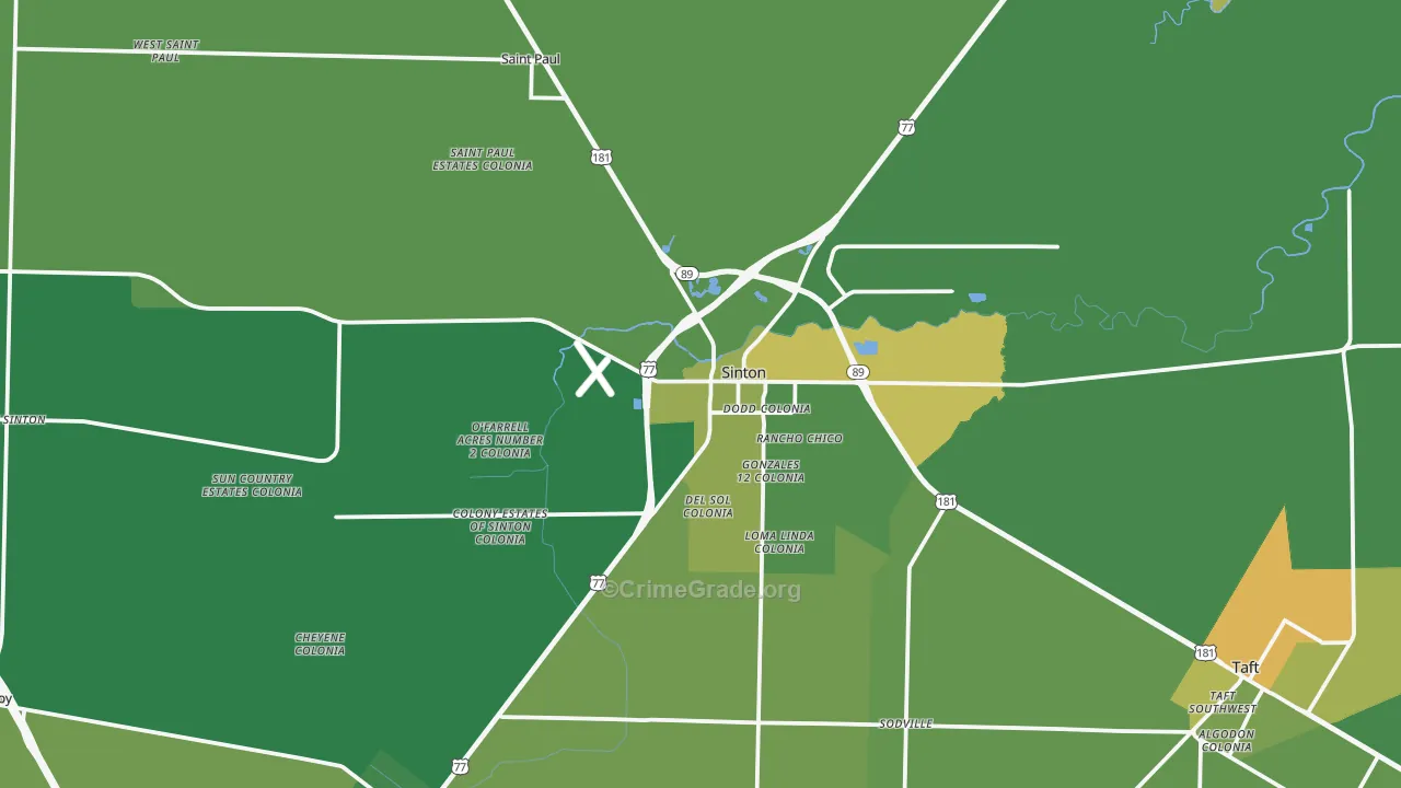 Sinton, TX Map of Drug-Related Crime Rates