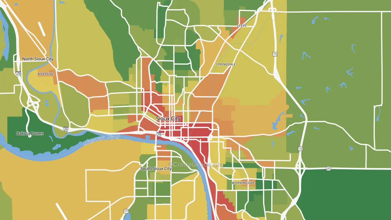 Sioux City, IA Map of Drug-Related Crime Rates