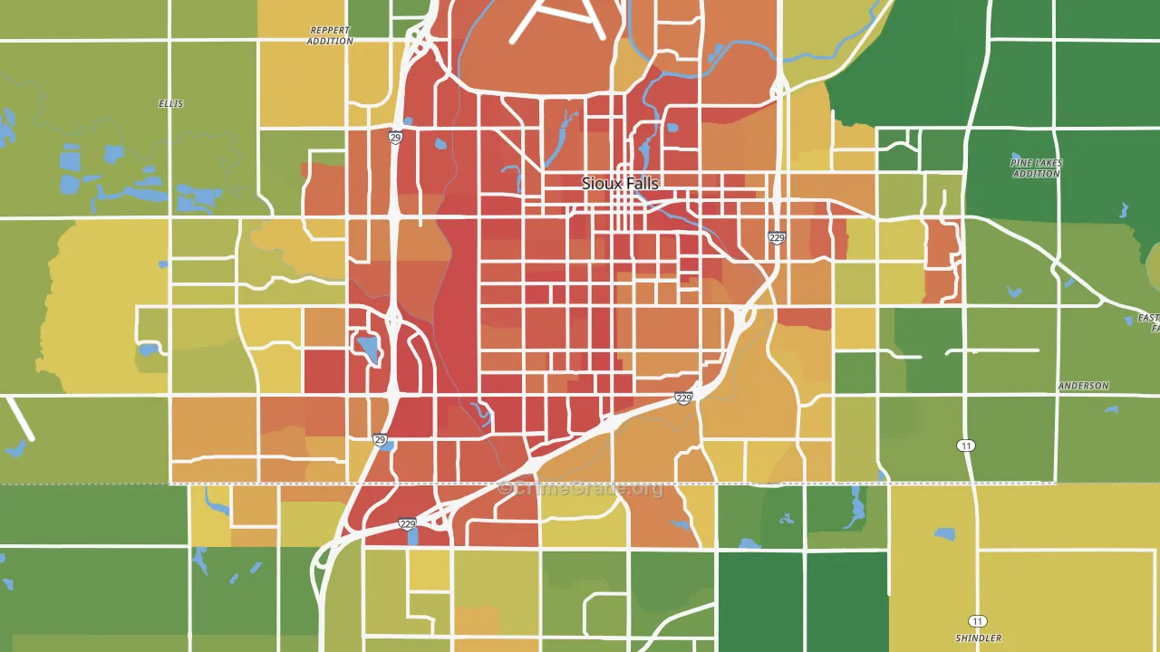 Sioux Falls, SD Map of Drug-Related Crime Rates