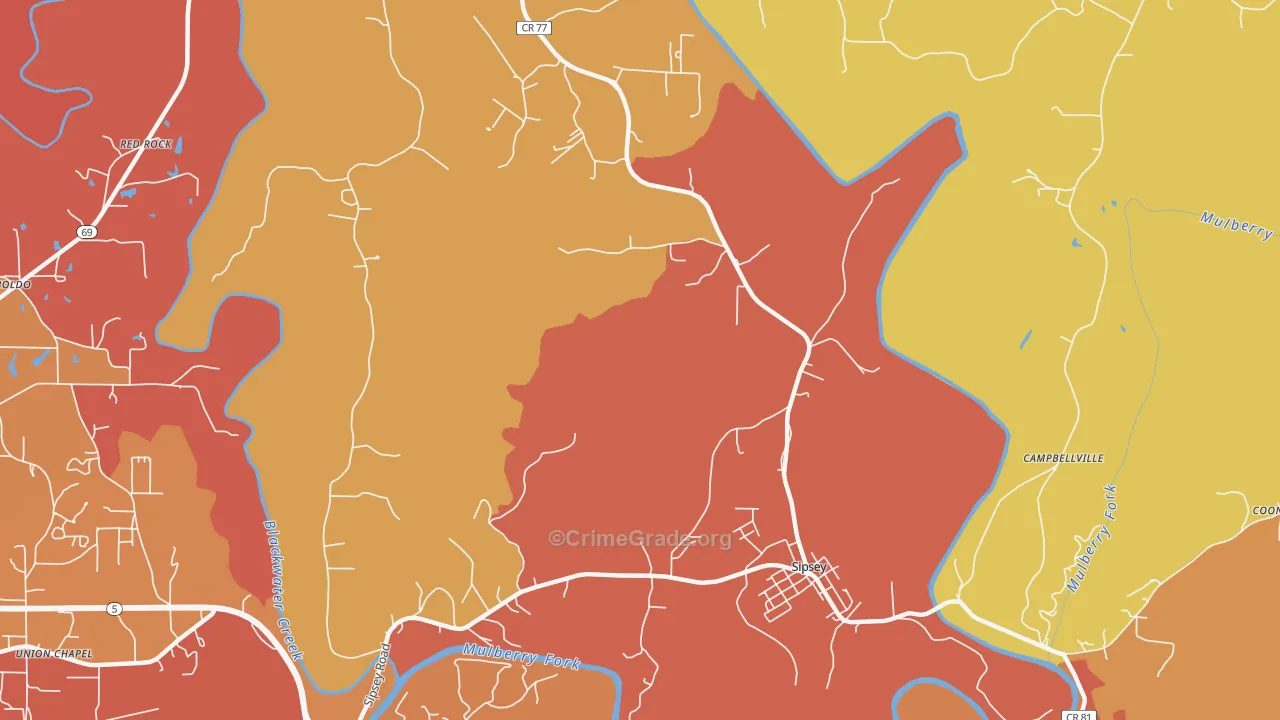 Sipsey, AL Map of Drug-Related Crime Rates