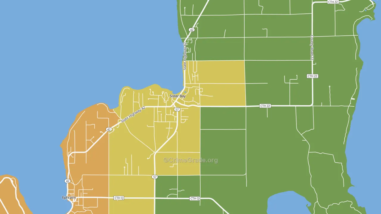 Sister Bay, WI Map of Drug-Related Crime Rates