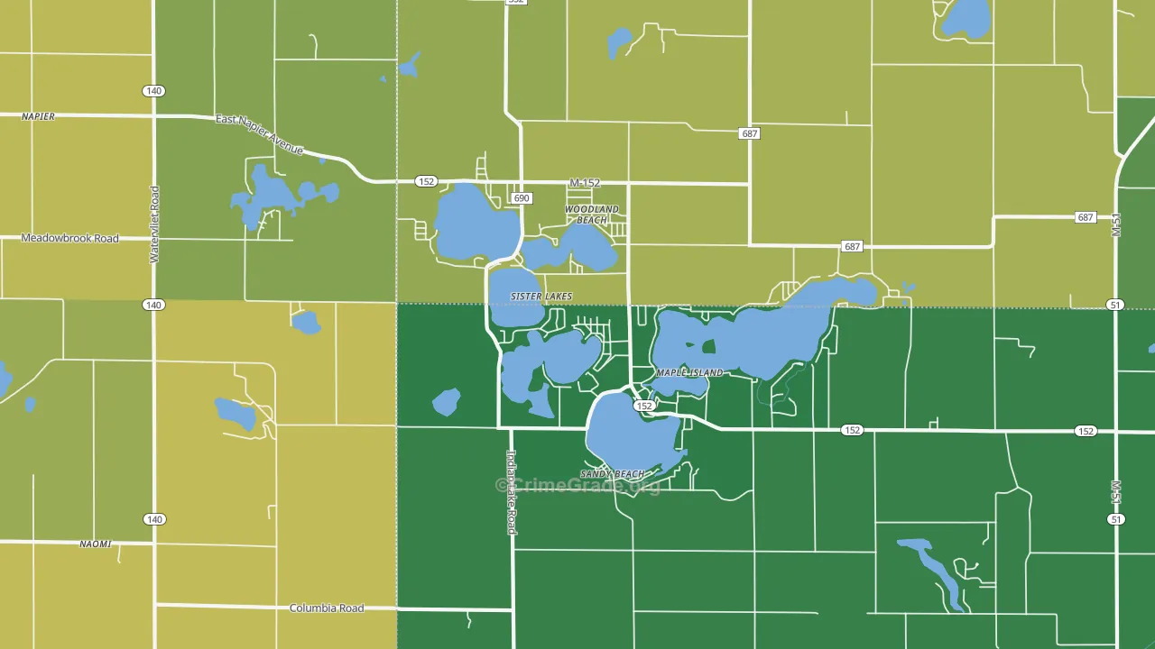 Sister Lakes, MI Map of Drug-Related Crime Rates