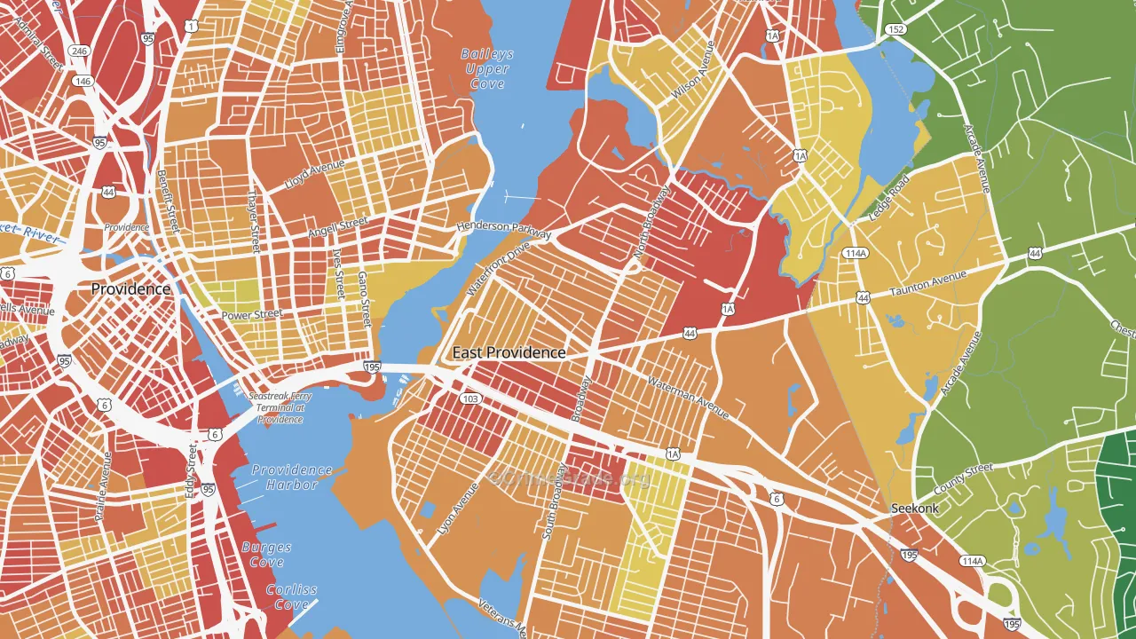 Six Corners, East Providence, RI Map of Drug-Related Crime Rates