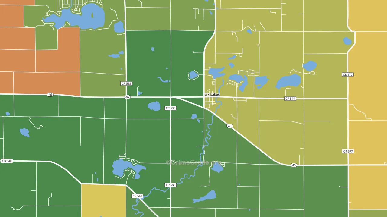 Six Lakes, MI Map of Drug-Related Crime Rates