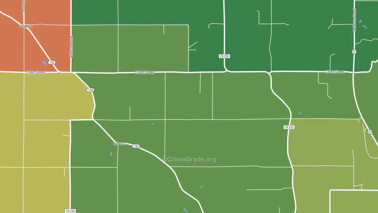 Sixmile, IA Map of Drug-Related Crime Rates