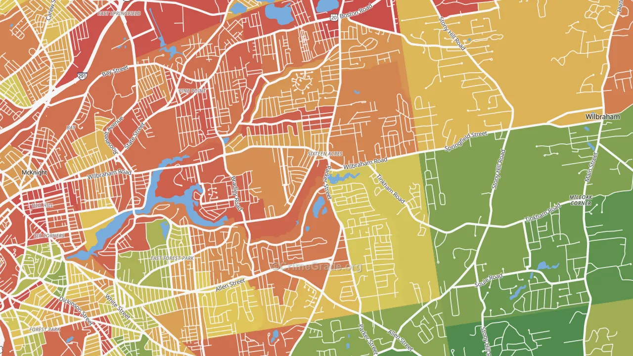 Sixteen Acres, Springfield, MA Map of Drug-Related Crime Rates