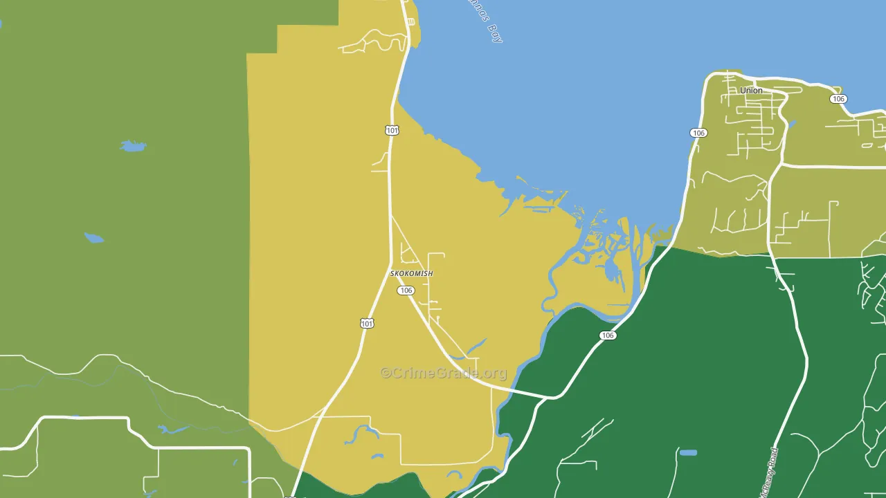 Skokomish, WA Map of Drug-Related Crime Rates