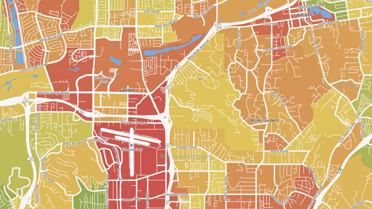Sky Ranch, Santee, CA Map of Drug-Related Crime Rates