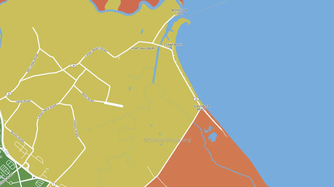 Slaughter Beach, DE Map of Drug-Related Crime Rates