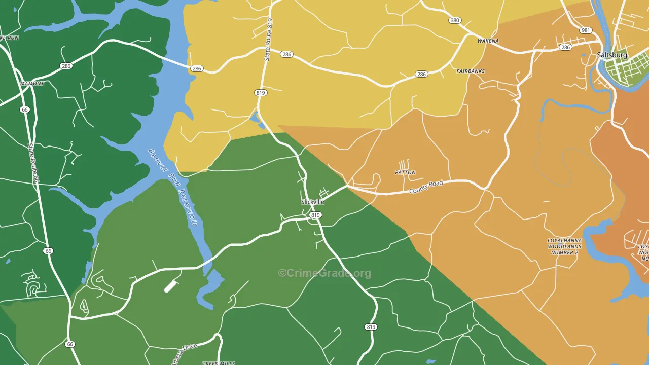 Slickville, PA Map of Drug-Related Crime Rates