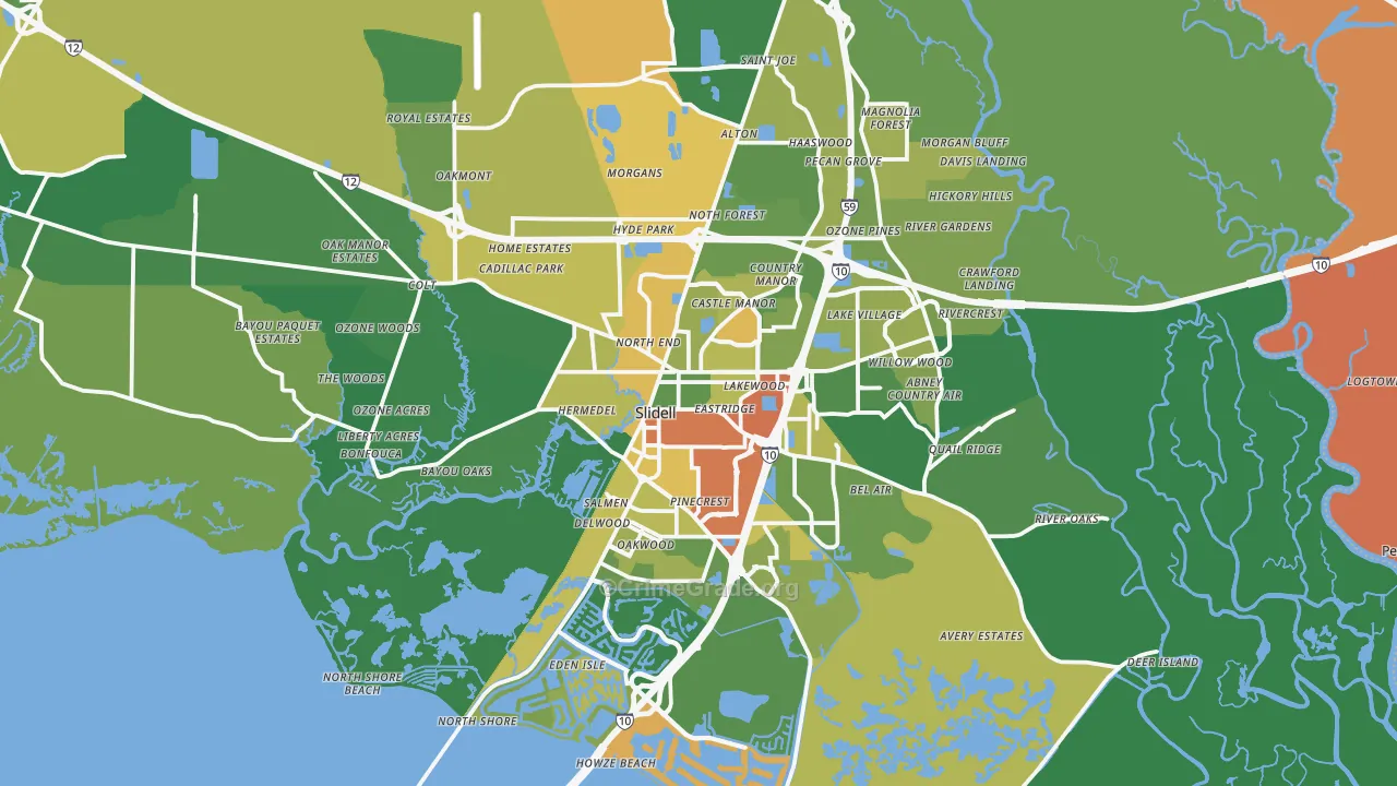 Slidell, LA Map of Drug-Related Crime Rates