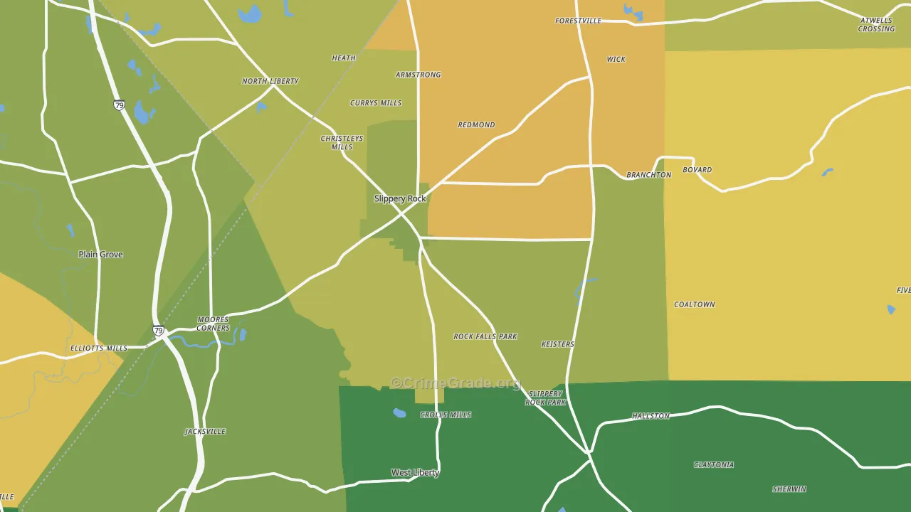 Slippery Rock, PA Map of Drug-Related Crime Rates