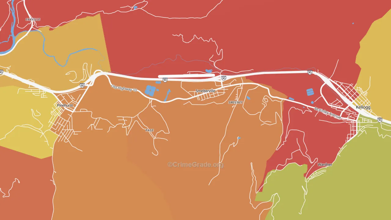 Smelterville, ID Map of Drug-Related Crime Rates