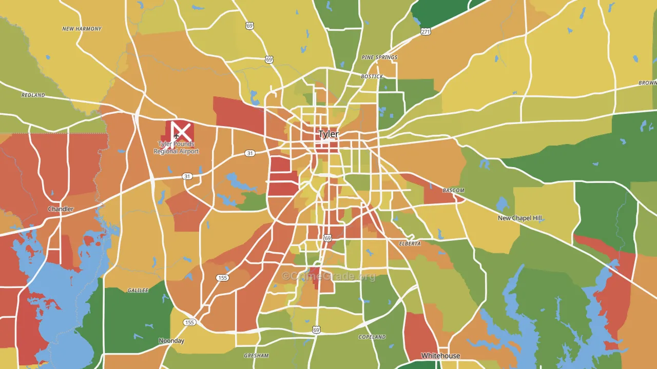 Smith County, TX Map of Drug-Related Crime Rates