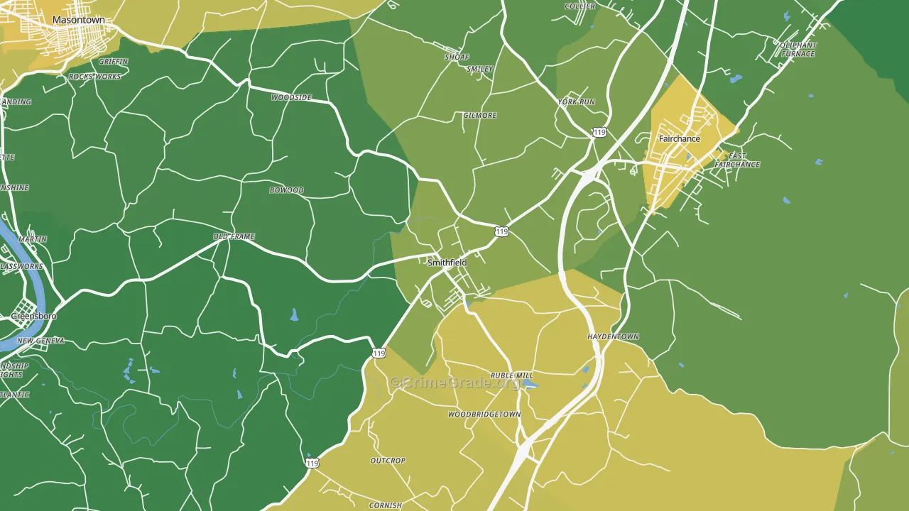 Smithfield, PA Map of Drug-Related Crime Rates