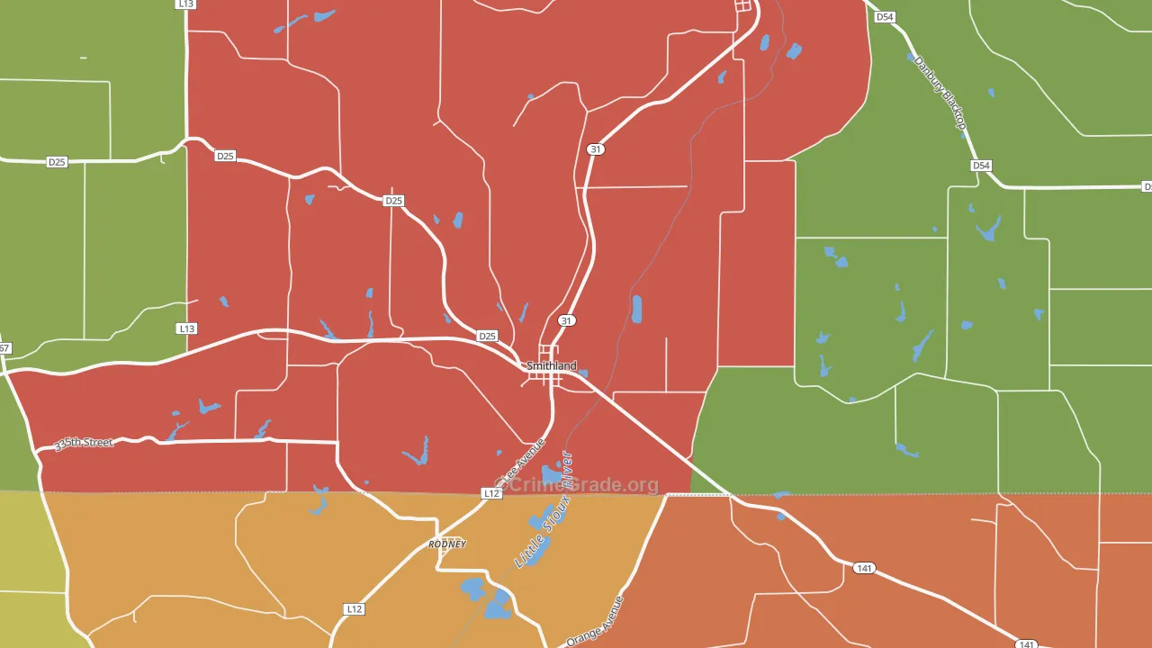 Smithland, IA Map of Drug-Related Crime Rates