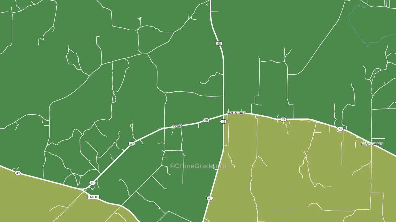 Smithland, TX Map of Drug-Related Crime Rates