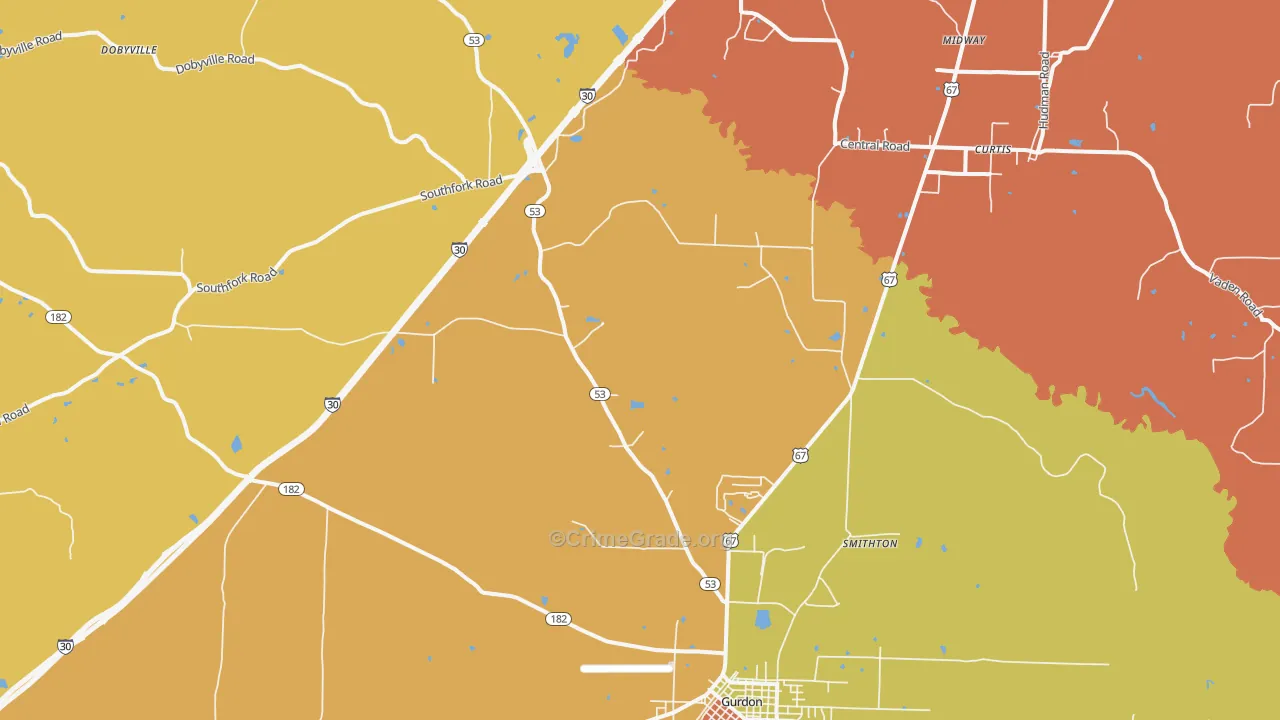 Smithton, AR Map of Drug-Related Crime Rates