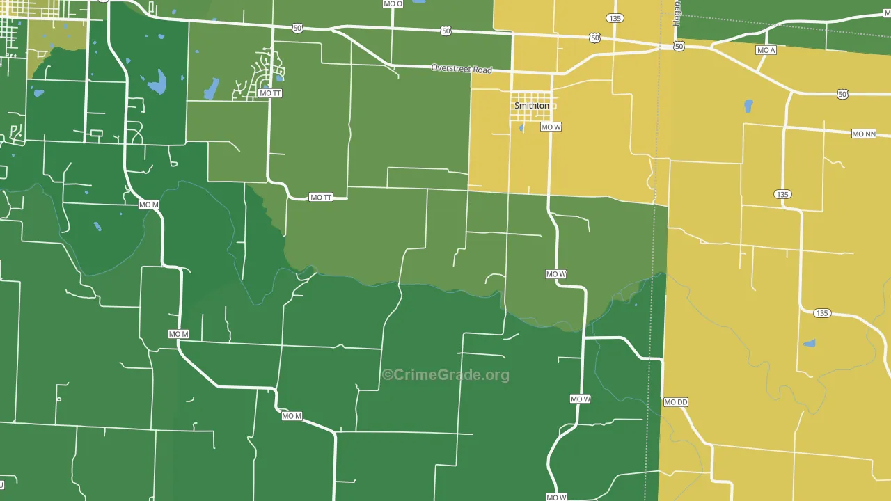 Smithton, MO Map of Drug-Related Crime Rates