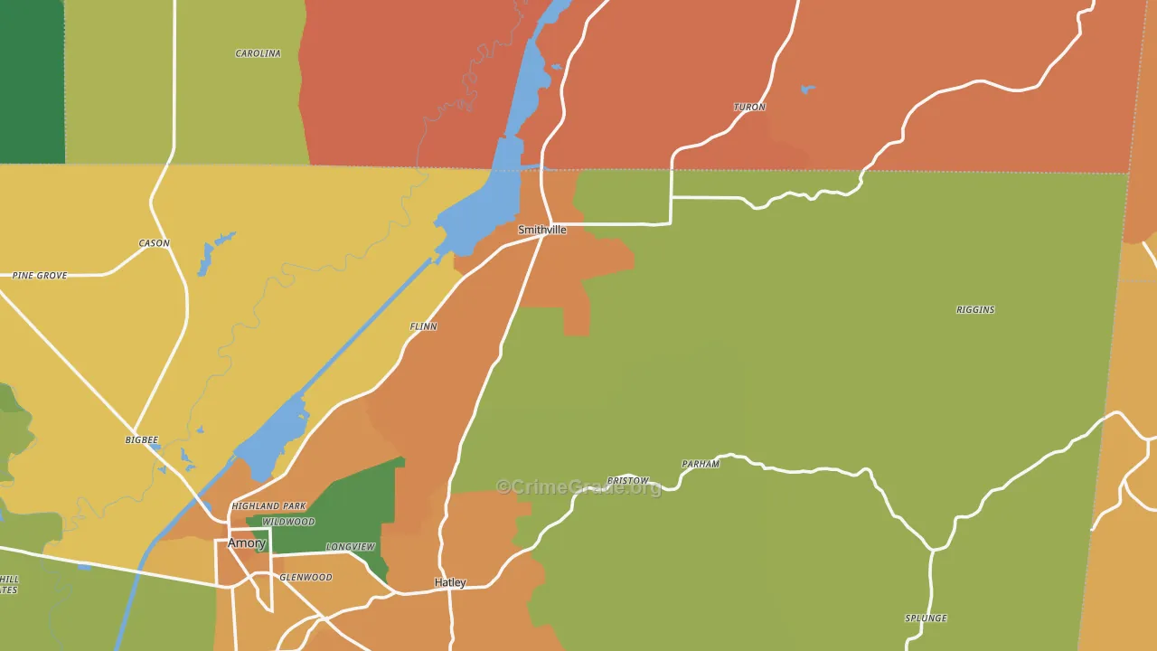 Smithville, MS Map of Drug-Related Crime Rates