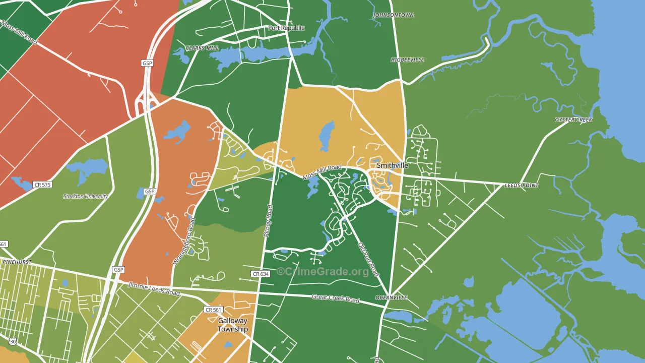Smithville, NJ Map of Drug-Related Crime Rates
