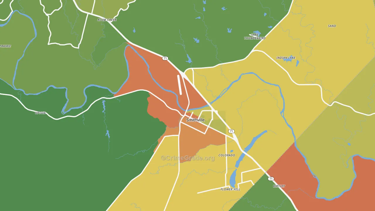 Smithville, TX Map of Drug-Related Crime Rates