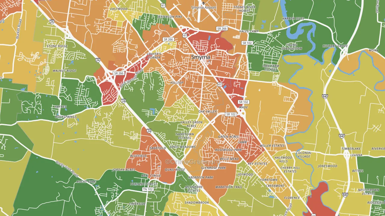 Smyrna, TN Map of Drug-Related Crime Rates