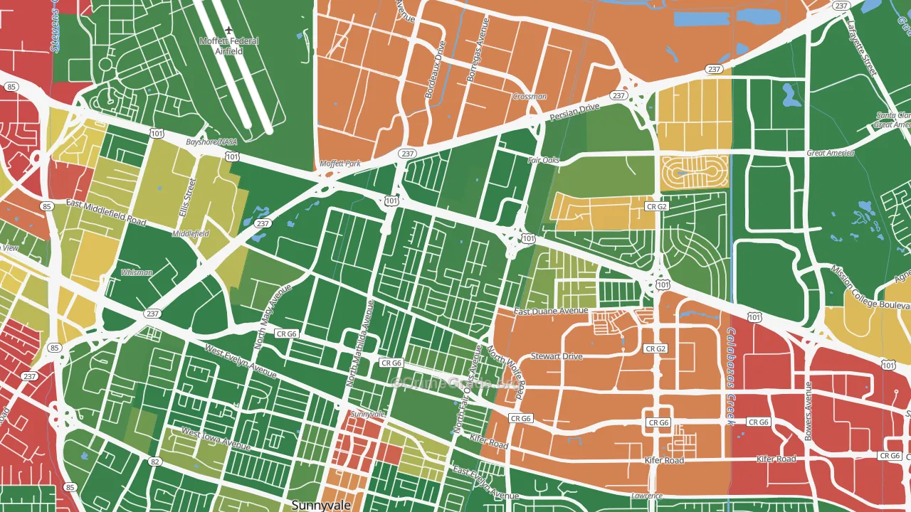 Snail, Sunnyvale, CA Map of Drug-Related Crime Rates