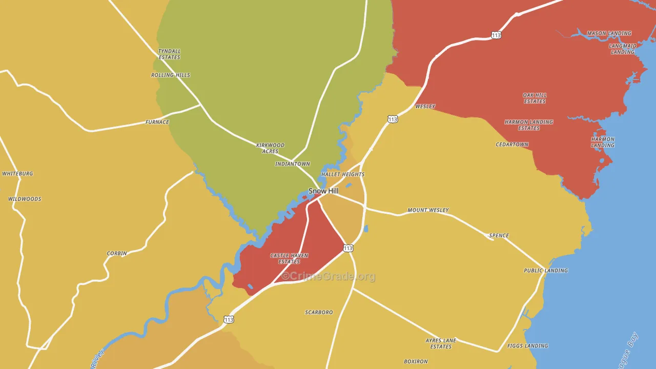 Snow Hill, MD Map of Drug-Related Crime Rates