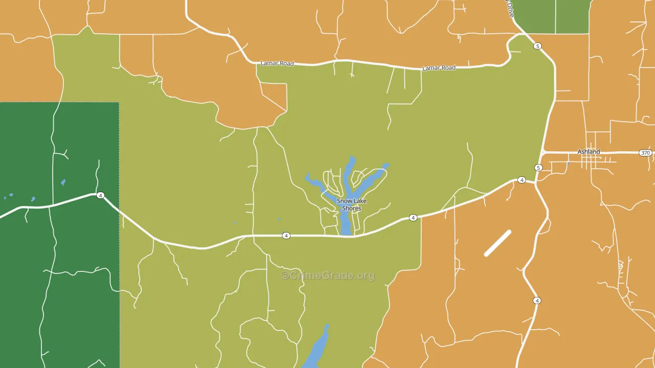 Snow Lake Shores, MS Map of Drug-Related Crime Rates
