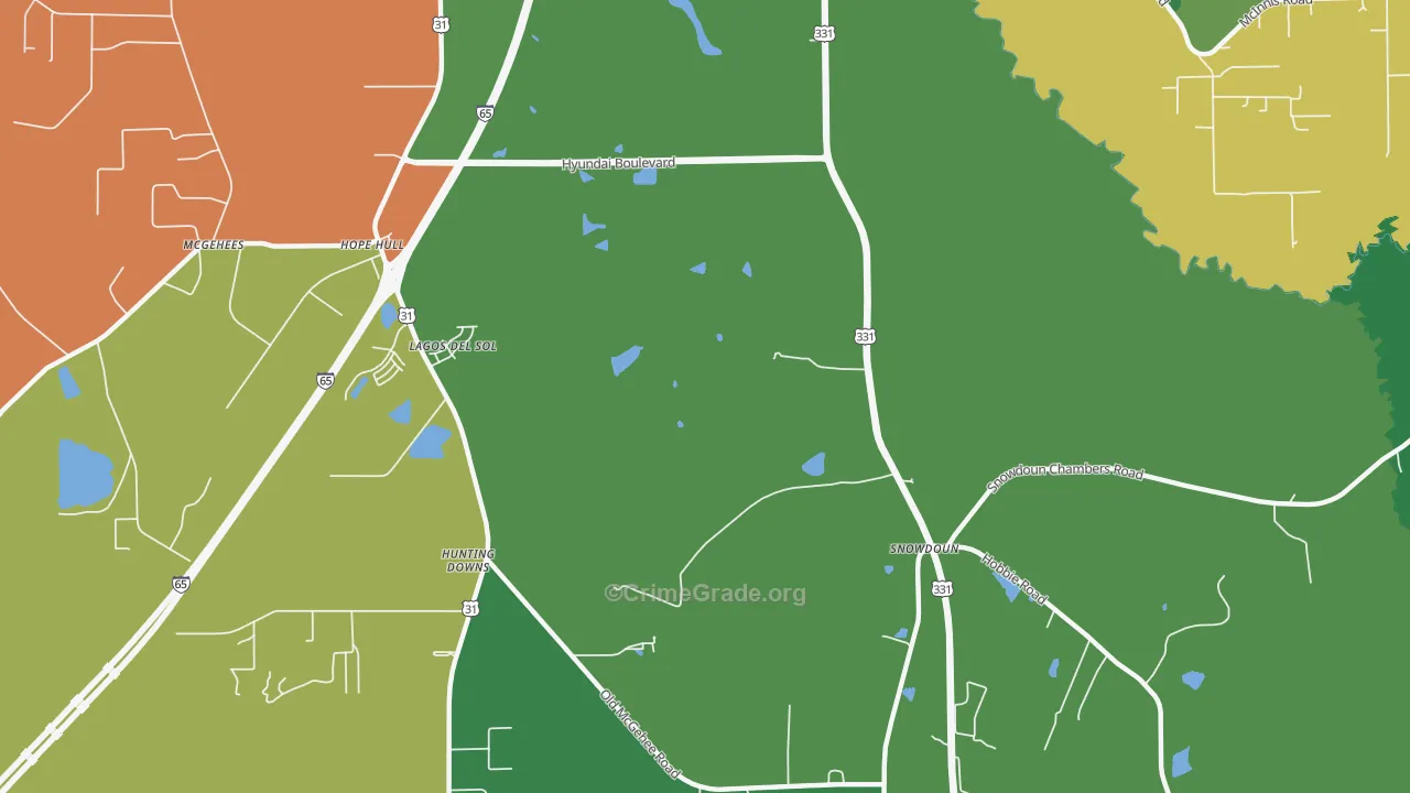 Snowdoun, AL Map of Drug-Related Crime Rates