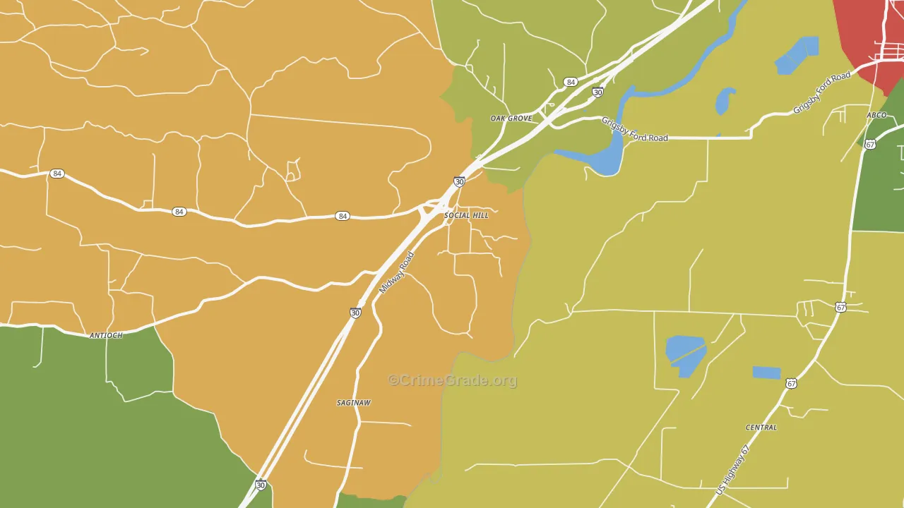 Social Hill, AR Map of Drug-Related Crime Rates
