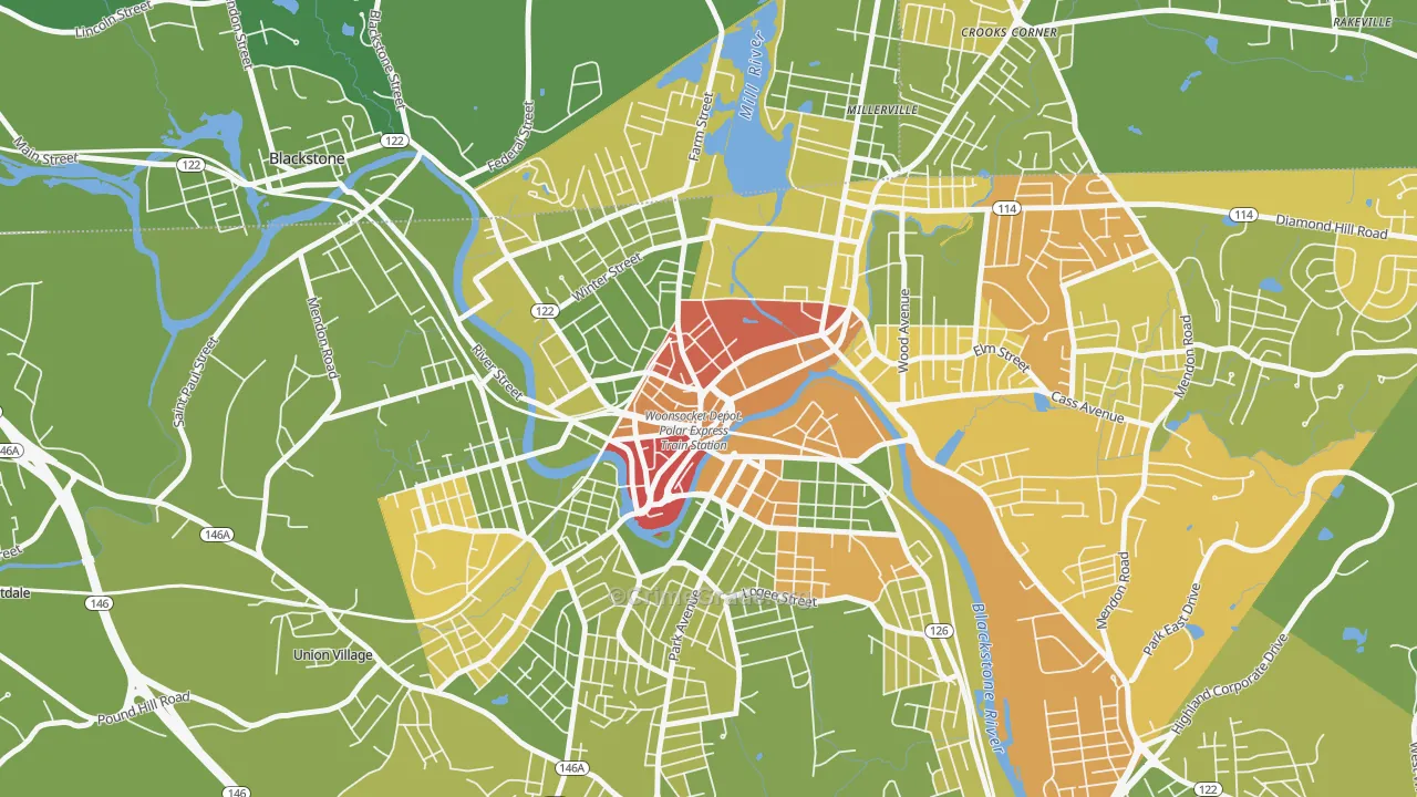 Social, Woonsocket, RI Map of Drug-Related Crime Rates