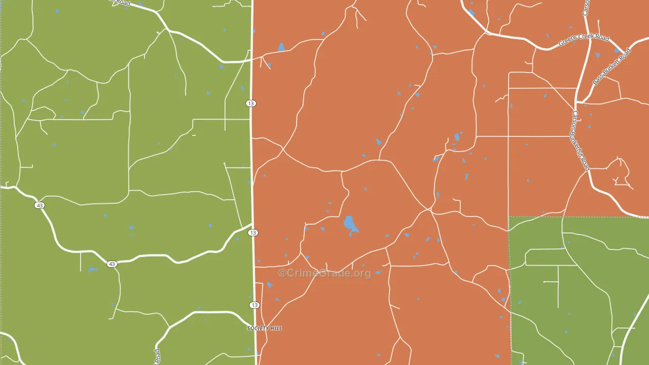 Society Hill, MS Map of Drug-Related Crime Rates