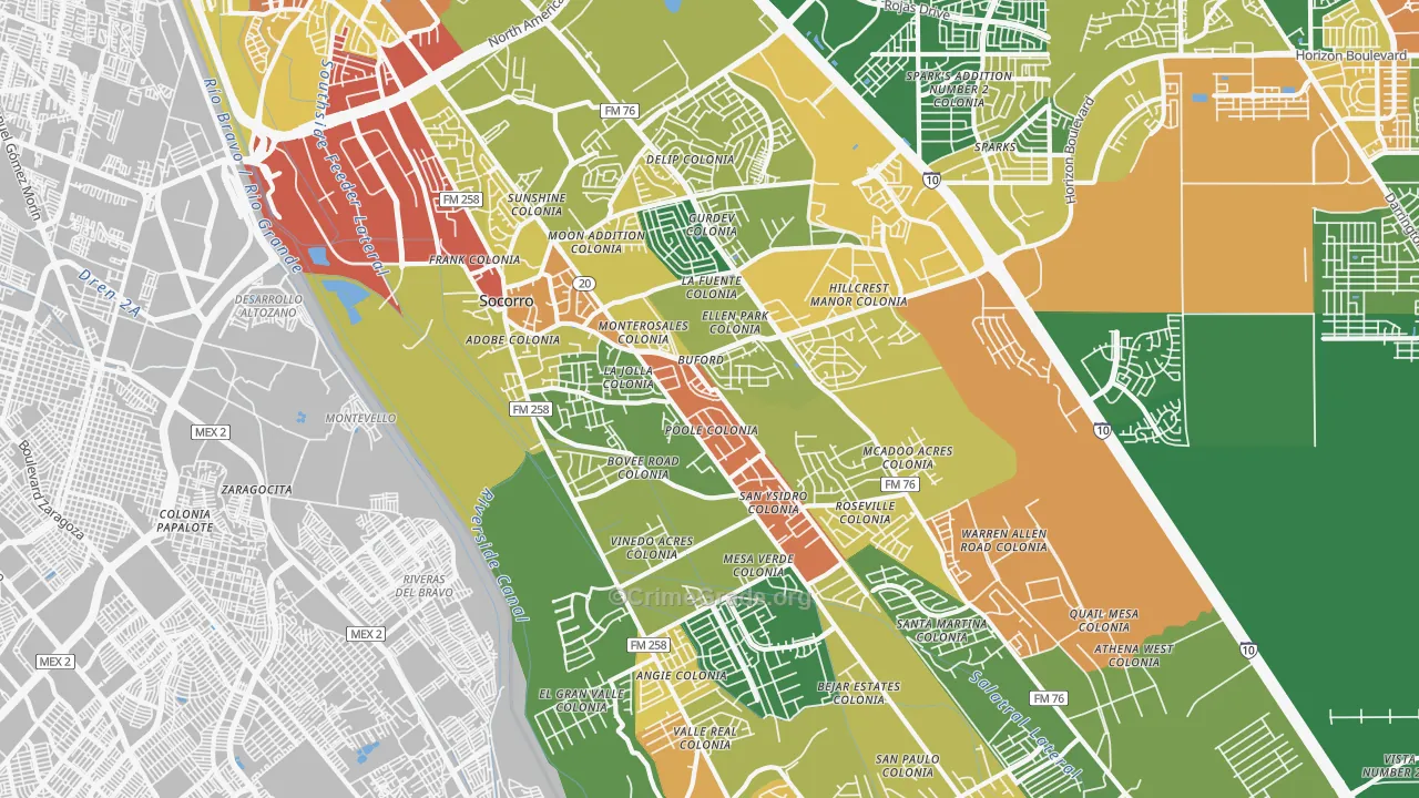 Socorro, TX Map of Drug-Related Crime Rates