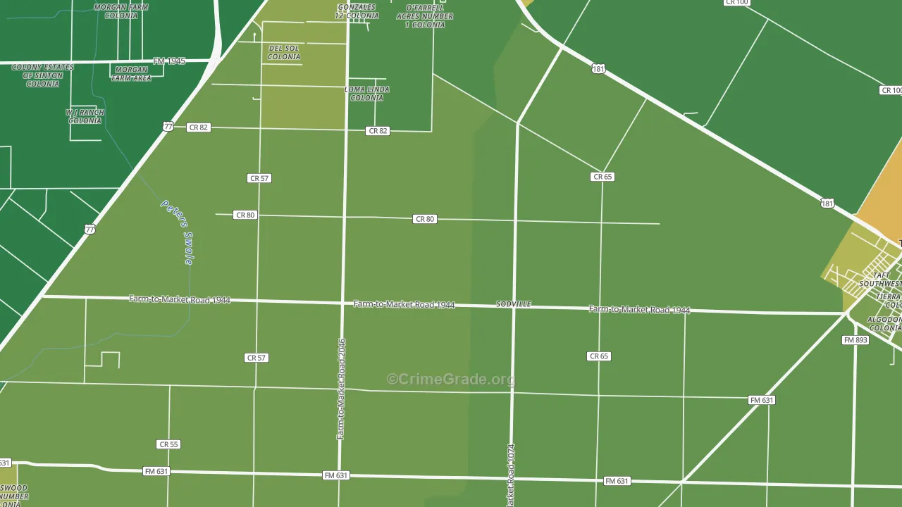 Sodville, TX Map of Drug-Related Crime Rates