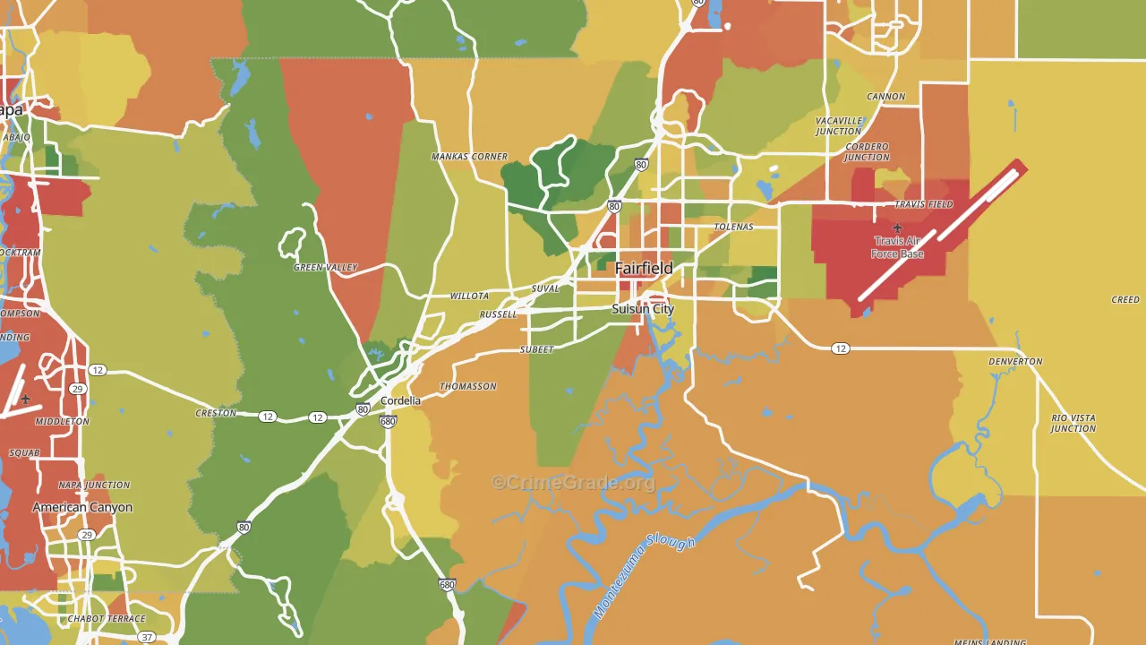 Solano County, CA Map of Drug-Related Crime Rates