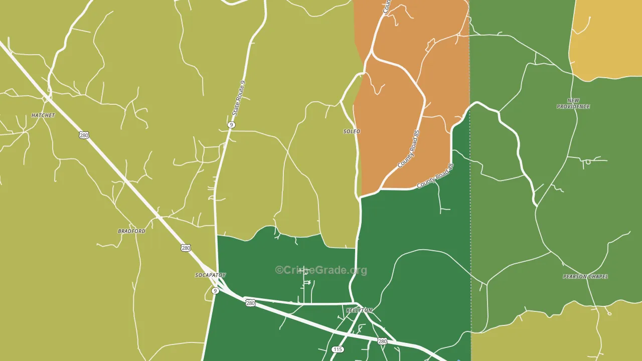 Soleo, AL Map of Drug-Related Crime Rates
