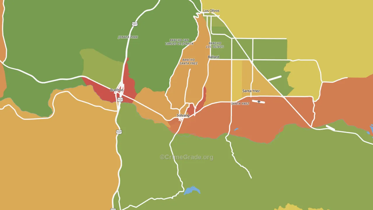 Solvang, CA Map of Drug-Related Crime Rates