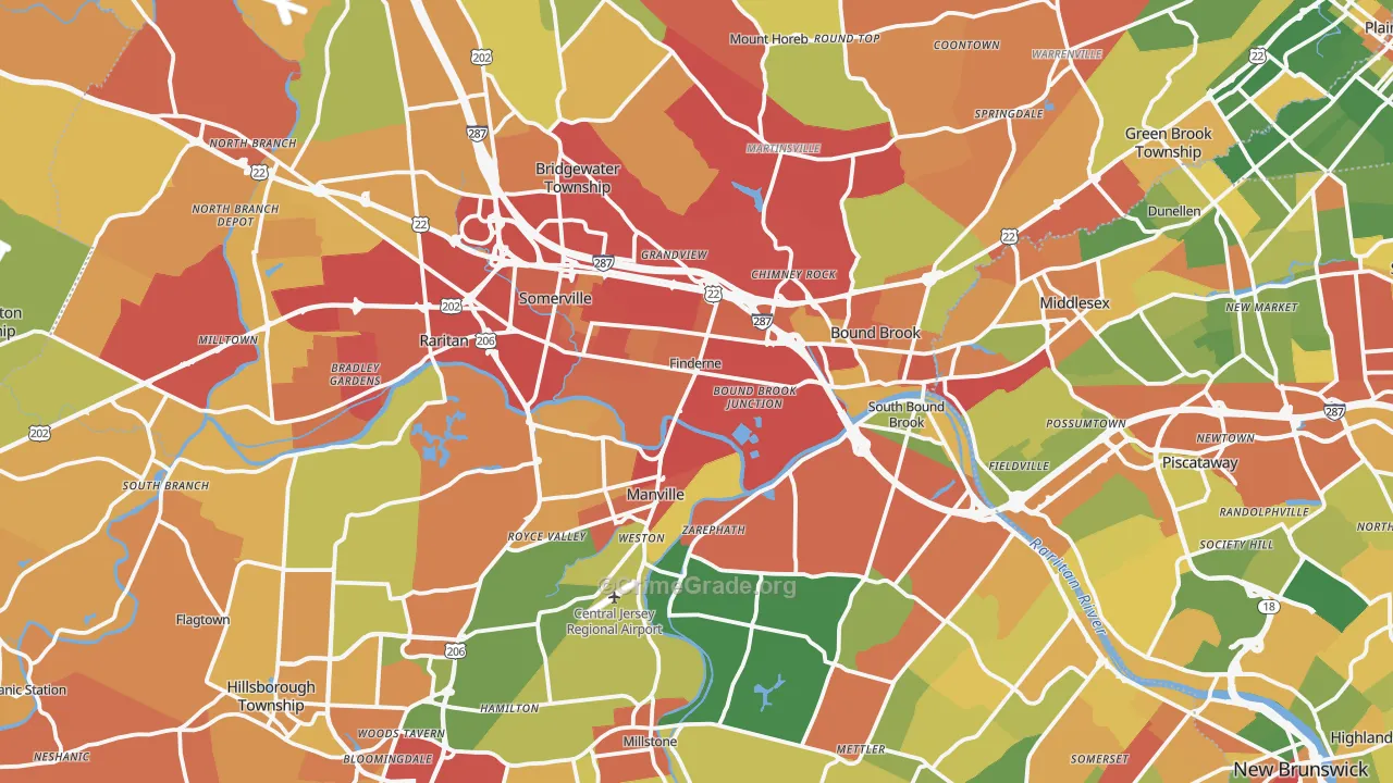 Somerset County, NJ Map of Drug-Related Crime Rates