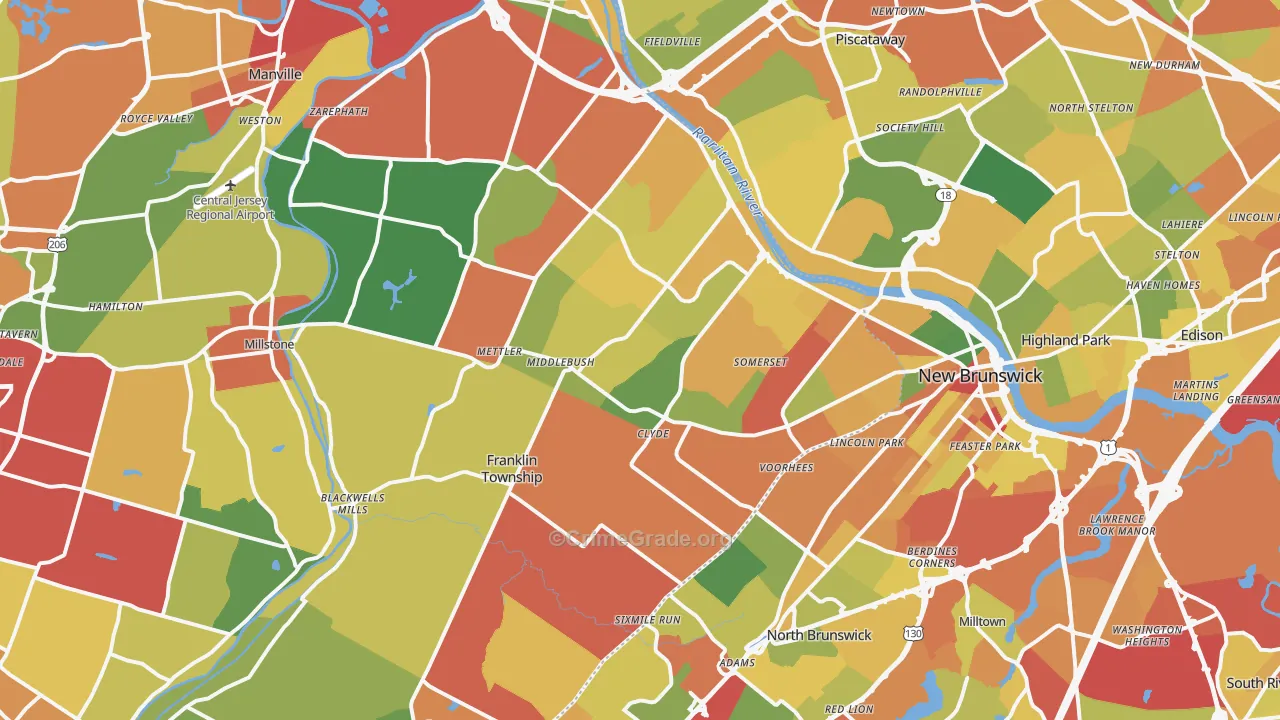 Somerset, NJ Map of Drug-Related Crime Rates