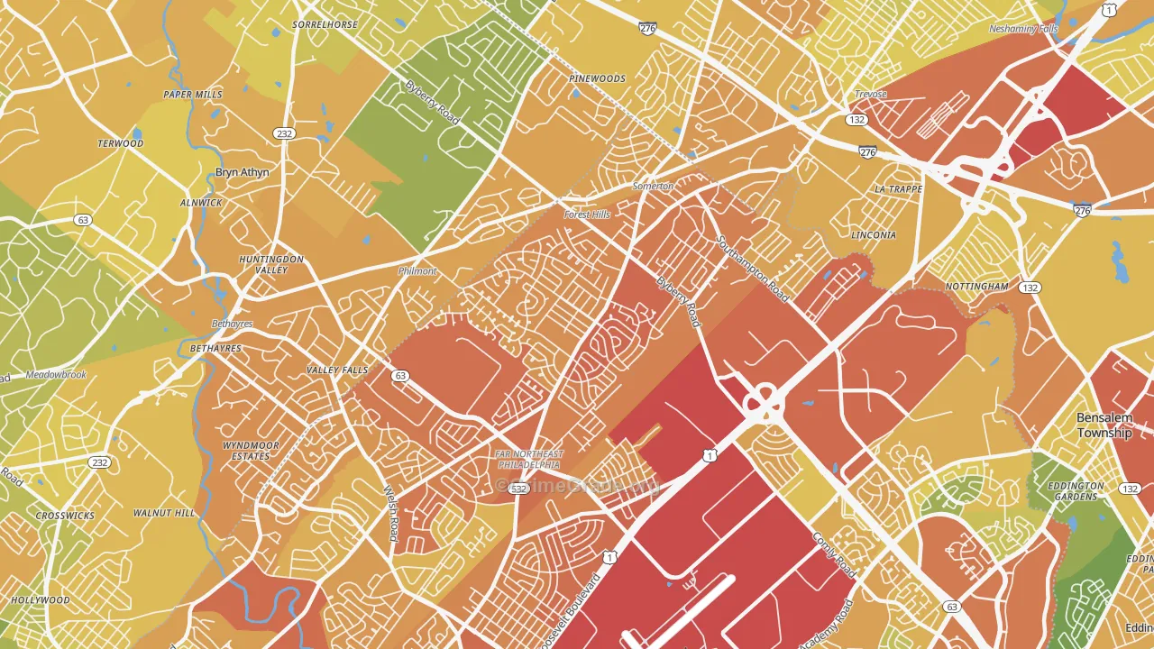 Somerton, Philadelphia, PA Map of Drug-Related Crime Rates