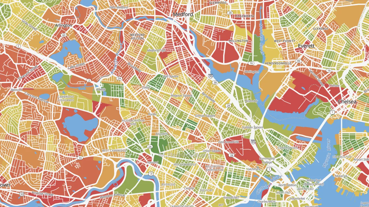 Somerville, MA Map of Drug-Related Crime Rates