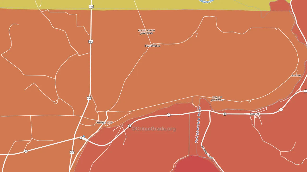 Somerville, MS Map of Drug-Related Crime Rates