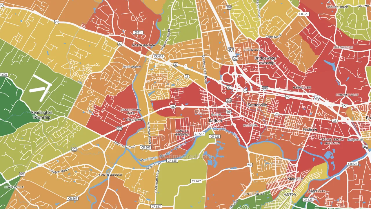 Somerville, NJ Map of Drug-Related Crime Rates