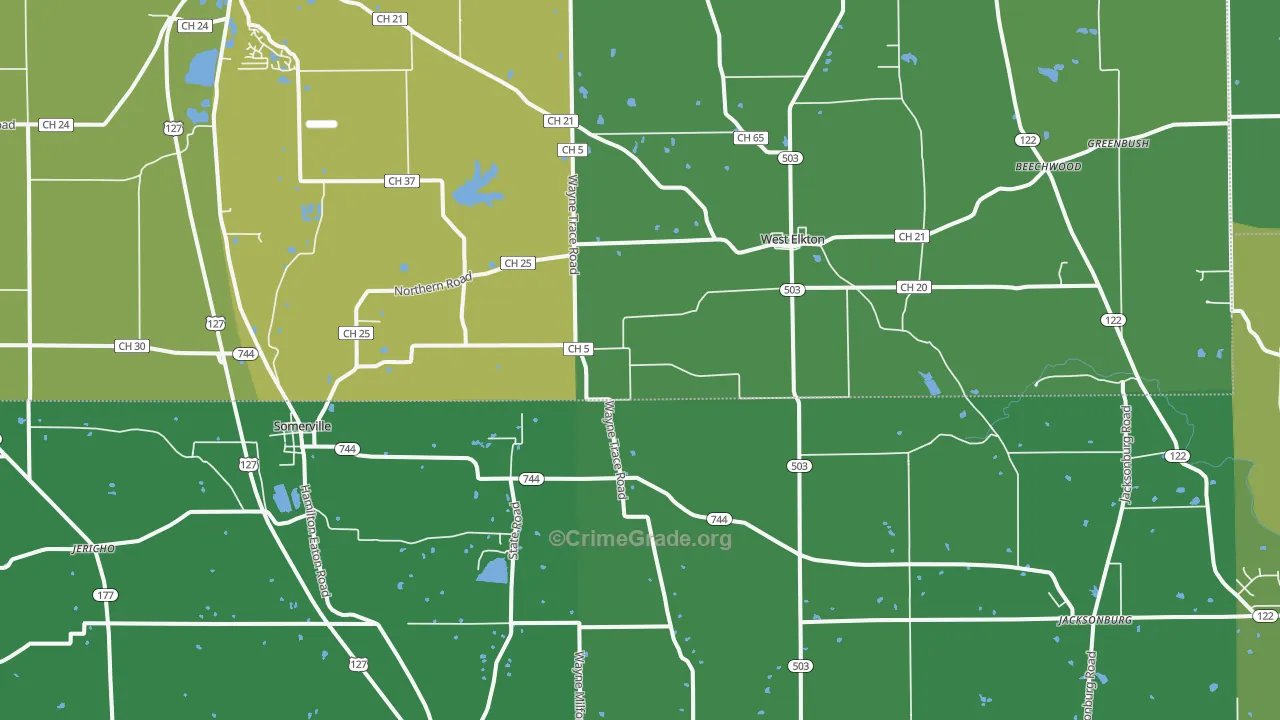 Somerville, OH Map of Drug-Related Crime Rates