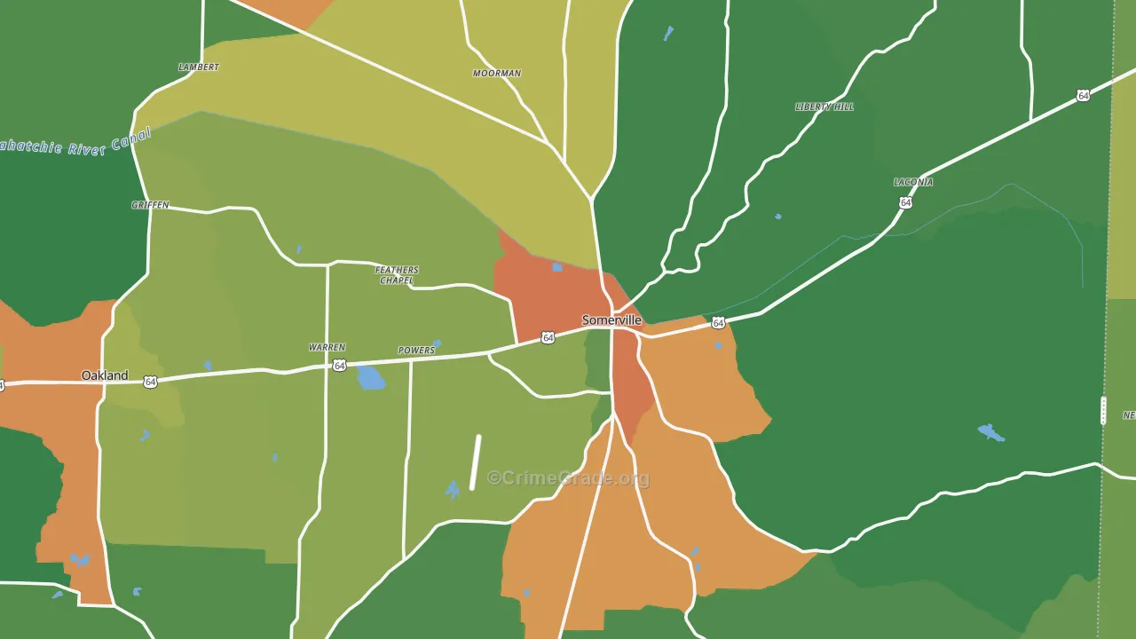 Somerville, TN Map of Drug-Related Crime Rates